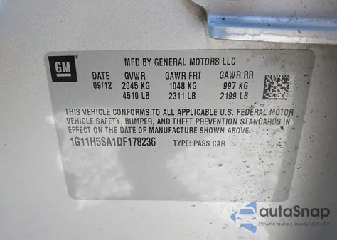 2013 Chevrolet Malibu 1Lz z USA, uszkodzony, nr VIN 1G11H5SA1DF178236